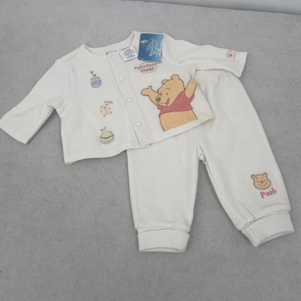 Disney Winnie the Pooh Waffle Knit Cardigan and Pants Set White 0-3M DPNU 570